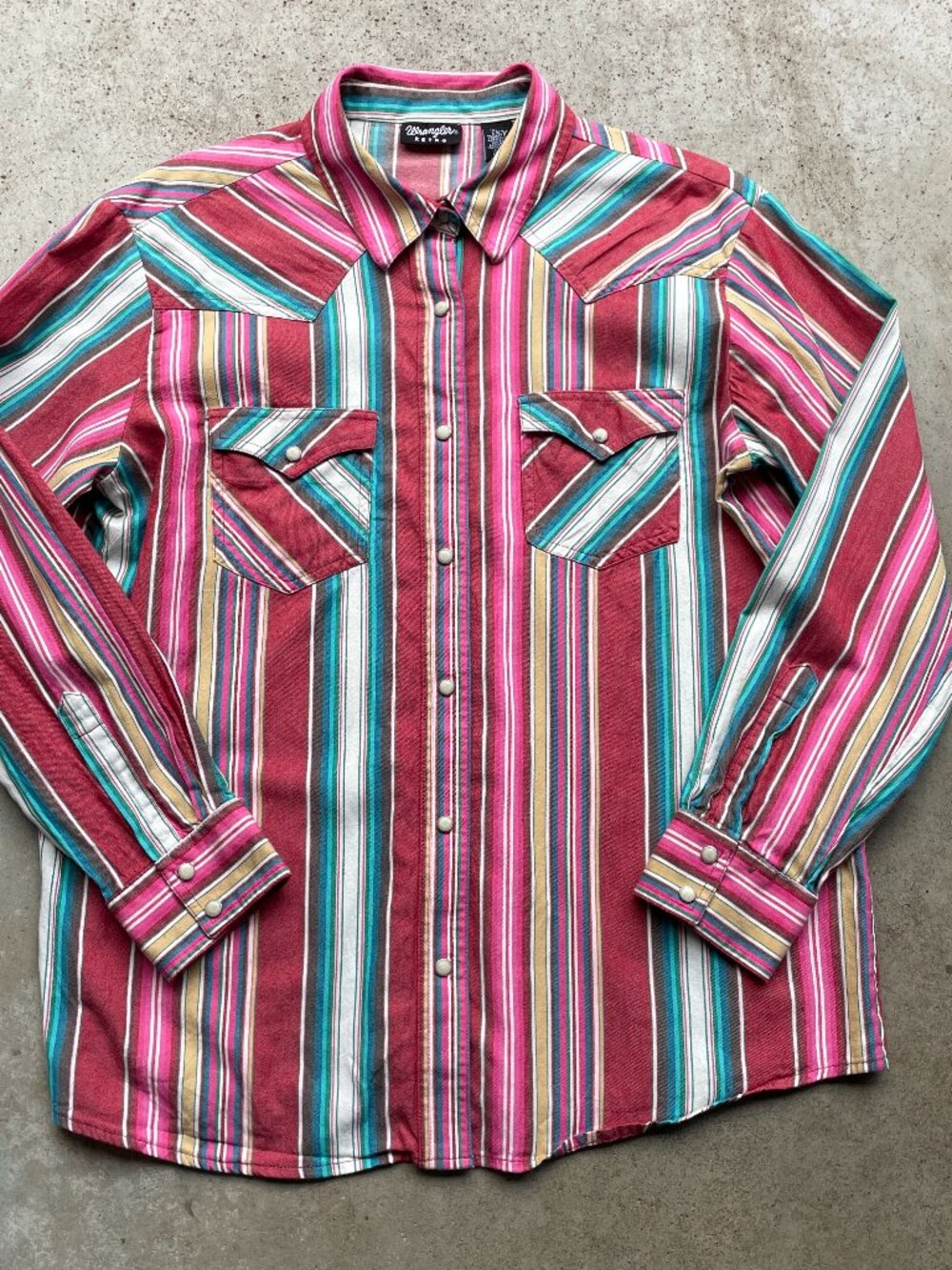 Wrangler Retro Men’s Pearl Snap Shirt Striped Men’s Large Regular Western Boho